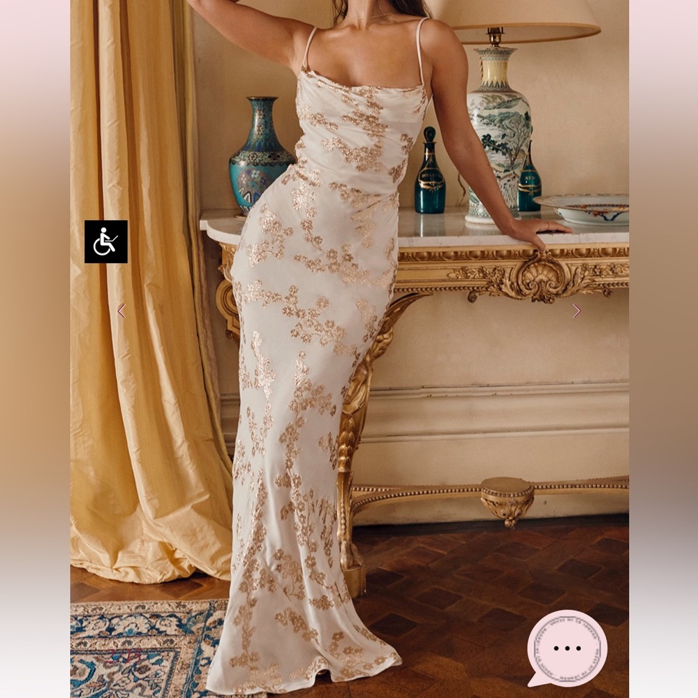 House of cb elegant Cream and Gold Floral Dress